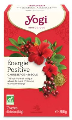 YOGI – Énergie Positive Canneberge Hibiscus Bio – Infusion Énergisante Avec Caféine – Mélange de Maté, Canneberge & Hibiscus – 17 Sachets