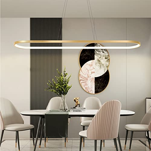 Moderne Esstisch Pendelleuchte LED Dimmbar Gold Hängelampe Oval Höhenverstellbarer Kronleuchter mit Fernbedienung 41W Esszimmer Hängeleuchte Kreativität Küche Wohnzimmer Lampe Beleuchtung Licht L90CM