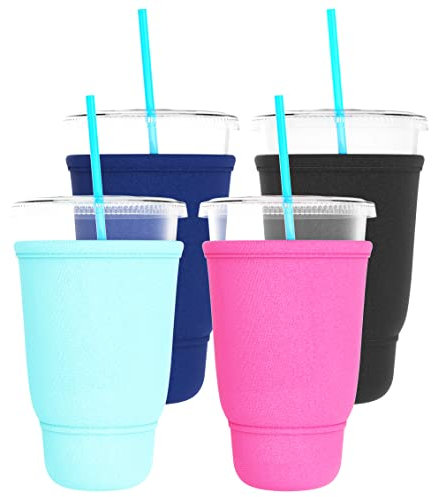 TahoeBay Iced Coffee Sleeves (4-Pack) Fits Large Drive-Thru Cups - Insulated Holders for Cold Drinks, Boba Tea, Shakes, Juice (Multicolor)