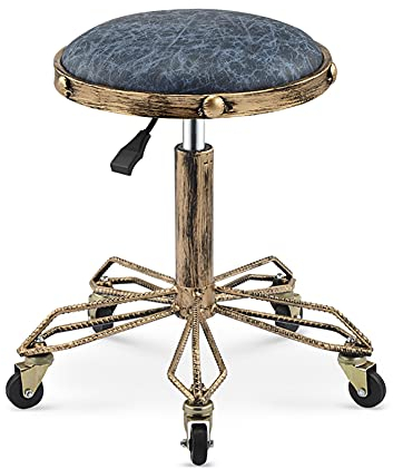 XZSBDXHH Rollhocker Drehhocker Höhenverstellbar 19.7-25in Hocker mit 5 Rollen Drehstuhl 360° Vintage Industrial Metal Style PU Leder Arbeitshocker Kosmetikhocker Friseurhocker Praxishocker