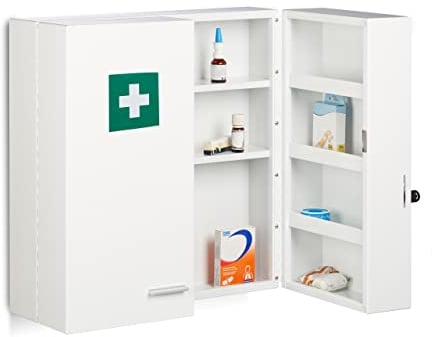 Relaxdays Armoire à Pharmacie XXL, verrouillable, 11 étagères, Acier, HxLxP : 53 x 53 x 21,5 cm, douple Porte, Blanc