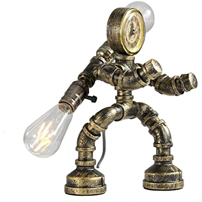 Kaj Hejmo Water Pipe Robot Style Tischlampe- Vintage Industrial Tischlampe-Steampunk Lampe Eisen Retro Nachttischlampe für Vintage Möbel Dekorationen (Bronze-Style F)