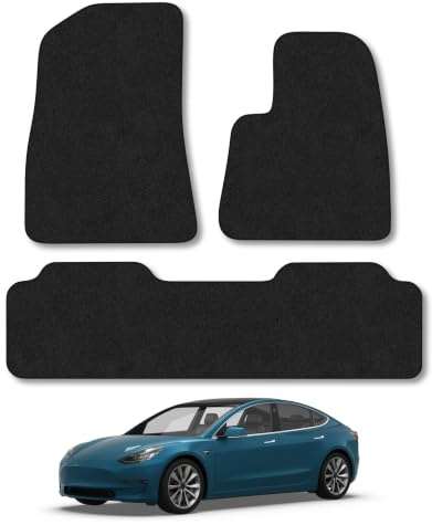 Tesla Model 3 (2019+) Carpet Car Mats | Black Edge Trim Tailored Fit Floor Mats Full Coverage Protection Accessories Easy Clean Anti Slip Made in the UK