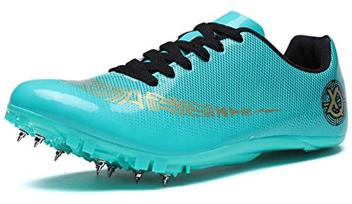 BLBK Spikes Atletismo 8 uñas Unisex Zapatos de atletismo juvenil con clavos y Sprint Hombre Niños y Mujer, verde, 37 EU