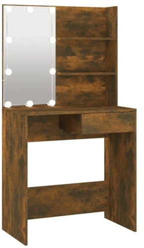 vidaXL Schminktisch mit LED Stauraum Frisiertisch Kommode Frisierkommode Kosmetiktisch Spiegel Beleuchtung Schlafzimmer Braun Eiche 74,5x40x141cm