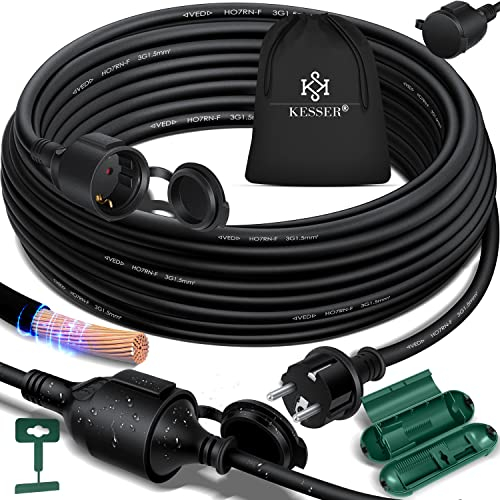 KESSER® Verlängerungskabel 15m mit Schutzkappe Outdoor - für Innenbereich Außenbereich - Verlängerung Stromkabel – 230 V IP44 - mit Schuko Stecker - Schutzkontakt Baustellenkabel Schutzkontaktstecker