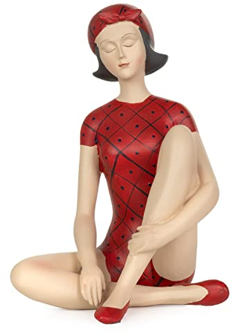 Moritz Deko-Figur Badenixe im roten Badeanzug sitzend Maritime Deko aus Polyresin Dekorations Idee Standdeko Badzimmer Statue Skulptur