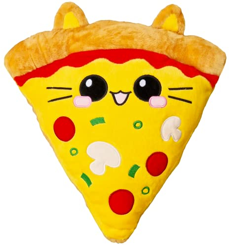 moodrush® 🍕🐱 Pizza Cat Kissen | Fast Food Pizza Katze | Plüschtier Kuscheltier Stofftier Kawaii Kitty | Alle Elemente Bestickt | waschbar | ca. 40x40 cm | Versand aus Deutschland