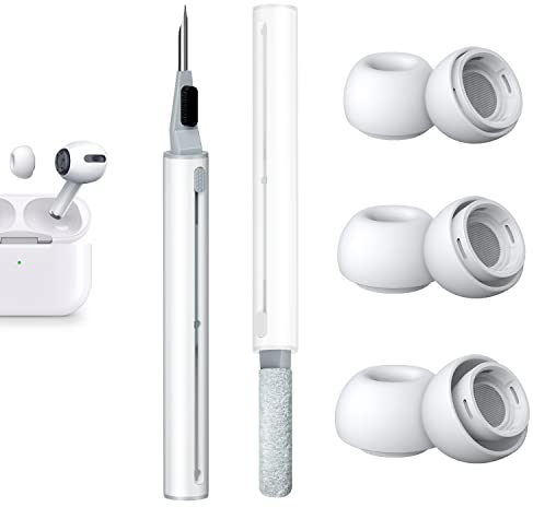 [3 Pares] Almohadillas de Repuesto para AirPods Pro y AirPods Pro 2 con Orificio de Reducción de Ruido (S/M/L), Kit de Limpieza 3 en 1 para AirPods 1 2 3 Pro/Pro 2