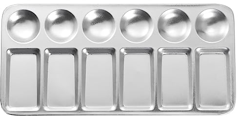 Sourcing Map Aluminum Paint Palette Tray 9 x 4.3 12 Wells Rectangle Mixing Pallet for Acrylic Oil Watercolor Artist DIY Painting