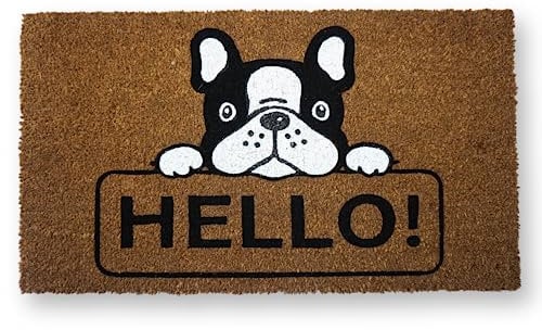 KOKO DOORMATS Fußmatte für den Außenbereich – Fußmatte für den Außenbereich aus natürlicher Kokosfaser mit robuster PVC-Rückseite, Outdoor-Fußmatte für Ihre Veranda, 43,2 x 76,2 cm (Hello Pug)