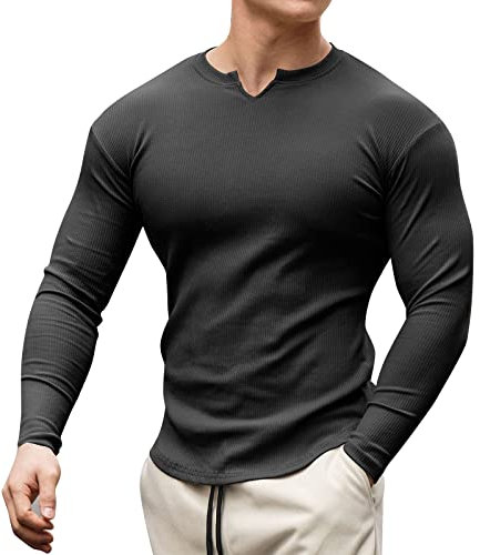 Männliche Frühlings- und Sommeroberteile mit V-Ausschnitt und einfarbigen, langärmligen, lässigen, elastischen, schmal geschnittenen T-Shirts Funktionsshirt Herren Ohne Arm