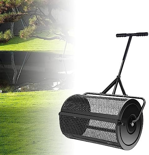 RayGenius 24 Lawn and Garden Compost Spreader, Fertilizer Compost Spreader|Durable and Lightweight|Peat Moss Roller Spreader (Green),Black-Separate40x60cm