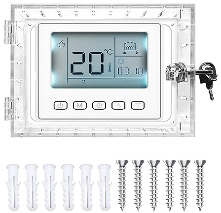 Thermostat Schutz, Thermostat Guard mit Schlüssel, Universal für Thermostat an der Wand, Transparenter Thermostat Schutzabdeckung, Acryl Thermostat Schließkasten, 18 x 12 x 5cm (Rectangle)