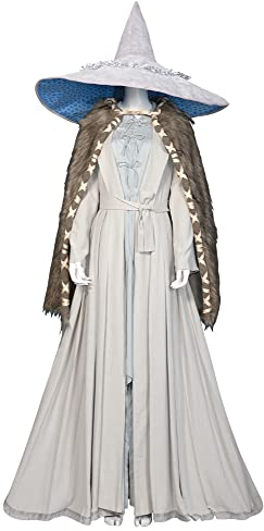Elden Ring Cosplay Kostüm Erwachsene Frauen Ranni Hexe Umhang Hut Gürtel Kleid Halloween Outfits (Grau, Large)
