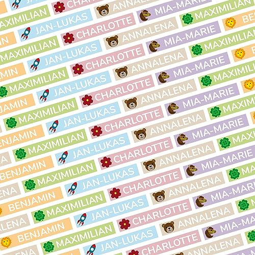 Personalisierte Namensetiketten/Namensaufkleber für Kinder 49x8 mm Matt/Wasserfest/für Schule/Kindergarten/Stiftaufkleber (155 Aufkleber)