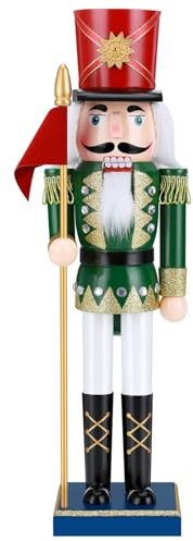 zerotop 38cm Nussknacker Figur, Holz Nussknacker Soldaten Traditionelle Weihnachten Nussknacker Figuren Deko aus Kiefernholz Weihnachten Nussknacker Figuren für Zuhause Weihnachtsdekoration (Grün)