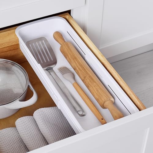 YouCopia DrawerFit Sliding Drawer Bin, Expandable and Adjustable Kitchen Storage Organizer, 1, Speckled White