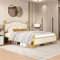 AMDXD Modern Metallbett, Bettgestelle mit Lattenrost, Doppelbett, Bettrahmen mit Kopfteil, Gästebett, Jugendbett für Schlafzimmer, Gästezimmer, 140x200 cm, Golden