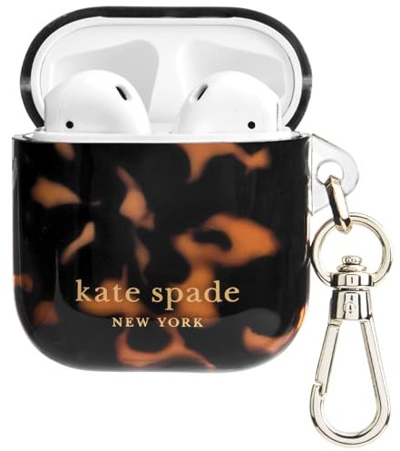kate spade new york AirPods Protective Case with Keychain Ring - Tortoiseshell, Compatible with AirPods 2nd / 1st Generation
