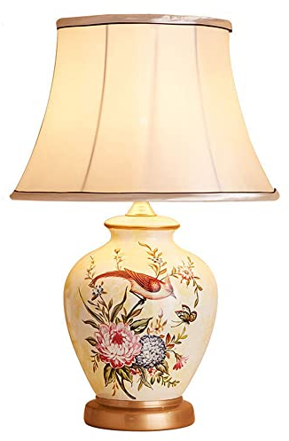 YHQSYKS Keramik-Tischlampe, Blume und Vogel, handbemalte Chinoiserie-Lampe, Schlafzimmer-Nachttischlampe, chinesische orientalische Keramik-Tischlampe, Vase, Schlafzimmer, Schreibtischlampe mit