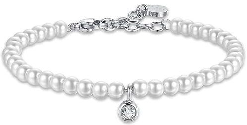 Luca Barra Damen-Armband aus Stahl mit Perlen und weißem Kristall. Referenz: BK2514, Legierter Stahl