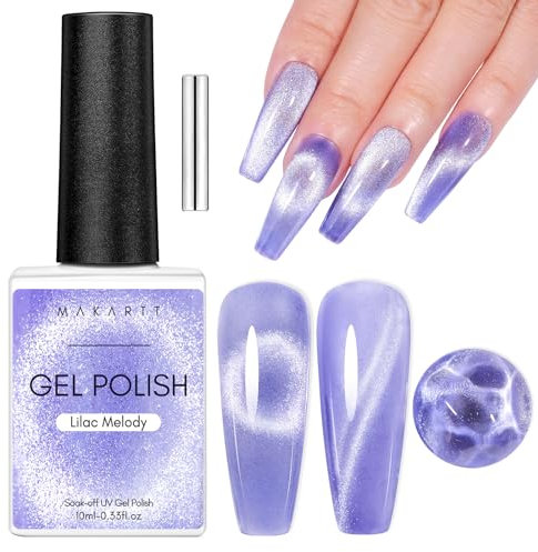Makartt Cat Eye Holographic 9D Gel Polish with Magnetic Stick - 10ML Jelly Magnetic UV Led Gel Nail Polish for DIY Manicure