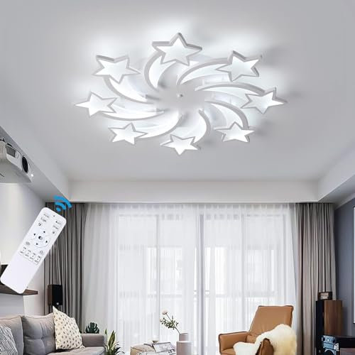Qcyuui Moderne Flush Mount Deckenleuchte 86W, Dimmbare LED Kronleuchter mit 8 Acryl-Köpfen, Weiß, Energieeffizient, Einfache Installation Für Wohnzimmer, Schlafzimmer, Kinderzimmer