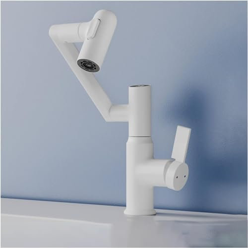 INEARZ Robinet de lavabo de Salle de Bain, Robinet de lavabo Rotatif monotrou thermostatique, mitigeur de lavabo monotrou en Laiton à 3 Modes, Blanc, Robinet de lavabo