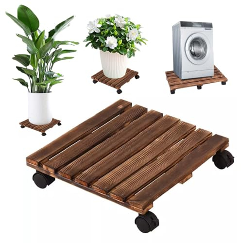 HAQMG Pflanzenroller Eckig mit Rädern, Pflanzenroller Outdoor Rollender Pflanzen Caddy Blumensäule Holz Garten Pflanzenwagen, Untersetzer Blumentopf für Drinnen und Draußen (Color : 45X45CM)