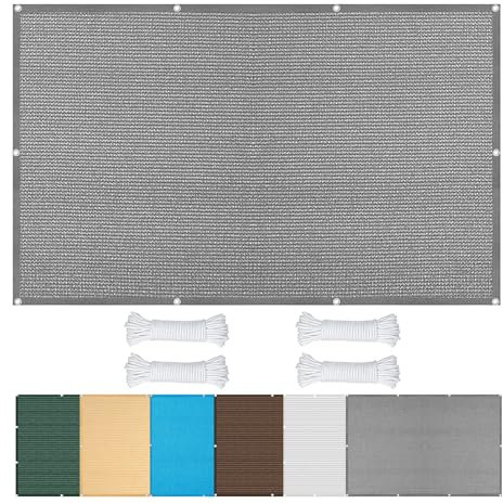 Voile D'Ombrage Auvent Rectangulaire 1.2 x 4.5 m Respirante en HDPE Perméable à L’Eau Voile Solaire sur Mesure Multi Couleur et Taille pour Patio Jardin, Terrasse,Extérieur, Gris