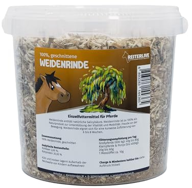 Reiterlive Weidenrinde 450g - Artgerechtes Einzelfuttermittel für Pferde, Weidenrinde geschnitten in Spitzenqualität