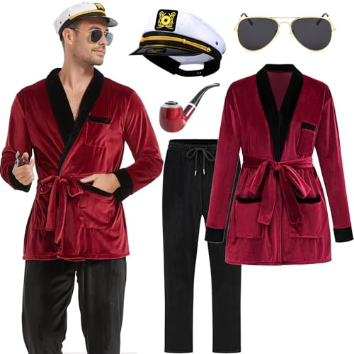 ZeroShop Halloween-Kostüme für Paare 2024, Erwachsene Herren Captain Hugh HEFNER Bunny Jacke Robe Pimp Outfit, Rot/Ausflug, einfarbig (Getaway Solids), Medium