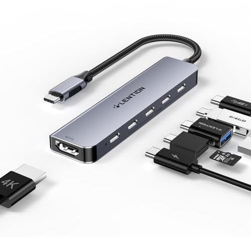 LENTION USB C Hub 10Gbps mit 4K@60Hz HDMI, 4X USB-C in USB 3.2 Gen 2x1, PD 100W, USB C Adapter für Windows PC, MacBooks, iPhone 16/15, Weitere Laptops mit Thunderbolt 3/4 Anschluss