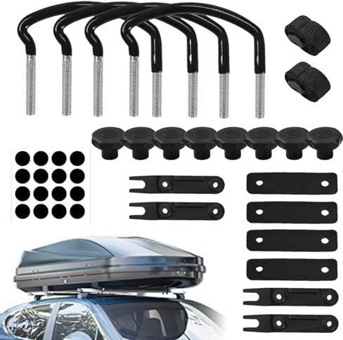 scyca Roof Rack Clamps, Roof Box Bracket Clamps | 4 Pack Luggage Rack Bolts, 85mm Inner Width U Bolt Clamps for Roof Boxes, 8 Locking Nuts, 2 Straps Included