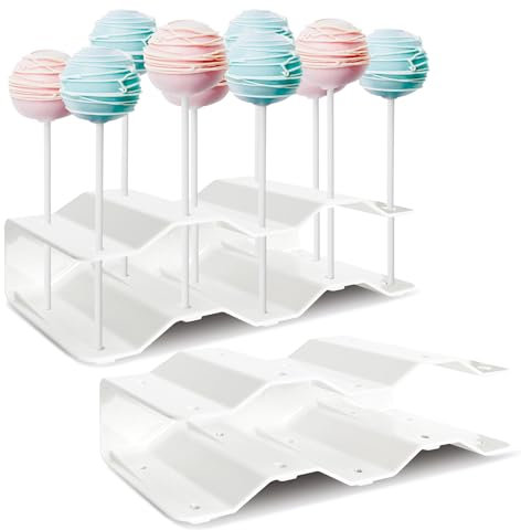 NWK Pack of 2 Cake Pop Stands Lollipop Holders Candy Display Stand 10 Holes Each for up to 0.5cm stick for Wedding Birthday Baby Shower Tea Party Mother's Day Easter (White)