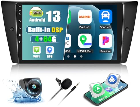 4+64G CAMECHO Android 13 Autoradio für BMW 3ER E90 E91 E92 E93 (2005-2011), 9 Zoll Wireless Carplay Android Auto Navi Bluetooth HD Radio mit Rückfahrkamera mit GPS WiFi DSP FM/RDS Mirror Link +Canbus