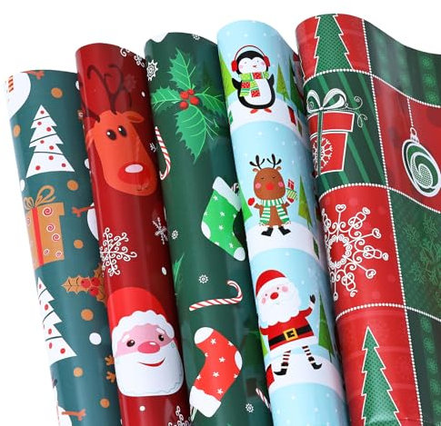 BBLIKE Weihnachtspapier Geschenkpapier - 5 Blätter Geschenkpapier 70 * 50 cm Geschenkpapier Geburtstag Nachhaltiges Weihnachtspapier für Geburtstag,Ostern,Weihnachten,Schulanfang (Simulation)