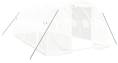 Gecheer Serra a Tunnel,in PE Bianco,con Telaio in Acciaio Zincato,18 m²,6x3x2 m,Serra da Giardino,Serra Grande,Serra da Terrazzo,Serra con Telaio in Acciaio
