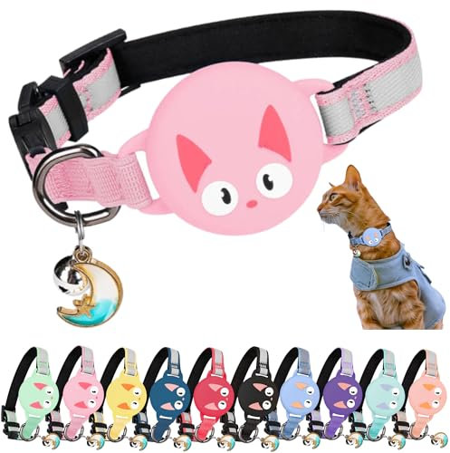 Kittytag Katzenhalsband mit Zubehör, kompatibel mit Apple Airtag, reflektierend und Leuchtend, GPS, Katze mit Anti-Drosselung, verstellbar, GPS Airtag Nicht im Lieferumfang enthalten (Kirschblüte)