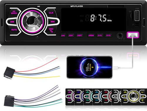 Autoradio 1 Din avec Bluetooth5.1 - Autoradio Bluetooth avec égaliseur, Radio FM, Contrôle des Applications, Contrôle Vocal, Appels Mains libres, Entrée USB/AUX/TF, Mémoire d'extinction + Télécommande