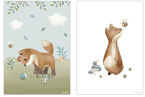 Little Dutch Poster A3 Fuchs - Forest Friends 2 bedruckte Seiten Babyzimmer Deko Kinderzimmer ohne Bilderrahmen