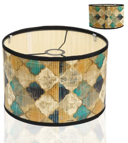 LOMUG Lampenschirm, Wandleuchten Dekorative Lampenschirme, Kubischer Lampenschirm mit Aquarelldruck, Braun, Bambusrahmen, Retro-Stil, 30*30*20 CM/11.81*11.81*7.87 Zoll, E27 Fassung, 1 Stück