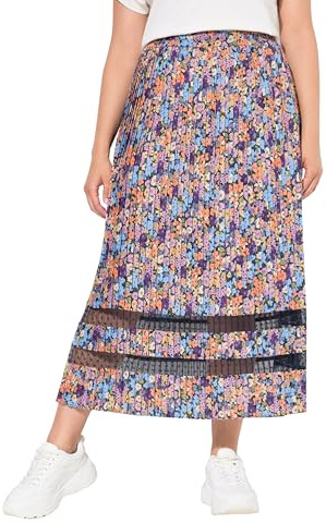 Ulla Popken Damen große Größen Übergrößen Plus Size Plissee-Midirock, Spitzenbänder, A-Linie, Elastikbund kräftiges orange 46+ 835058658-46+