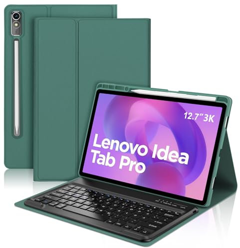 SENGBIRCH Funda de teclado para Lenovo Idea Tab Pro 12.7 2025 - QWERTZ Teclado Alemán Desmontable Bluetooth Wireless Teclado para Lenovo Idea Tab P12 Pro 12.7 Pulgadas 2025, Verde Oscuro