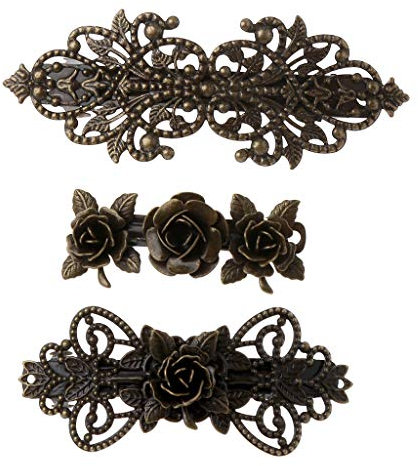 Haarspangen für Damen, antike Bronze, Rosen-Design, Retro, Vintage, Metall, französischer Haarschmuck, 3 Stück