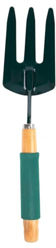 Dunnet Tools Hand Garden Fork Heavy Duty Carbon Steel Head For Weeding Planting Gardening Fork With Wooden Handle 3 Tooth Garden Tools For Gardening Easy Use Cushion Grip