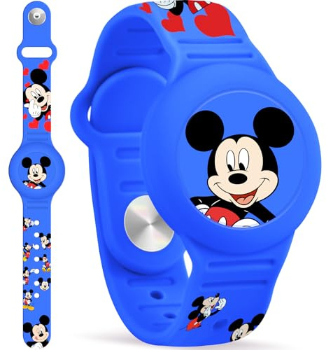 Waterproof Airtag Bracelet for Kids, Cute Cartoon Silicone Air Tag Holder Hidden Design, Light Weight Compatible with Apple AirTag Wristband for Child, Blue