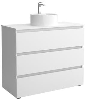 Mueble de Baño BEQUIA 3C 100cm Blanco Mate | Lavabo sobre encimera Porcelana Centrado