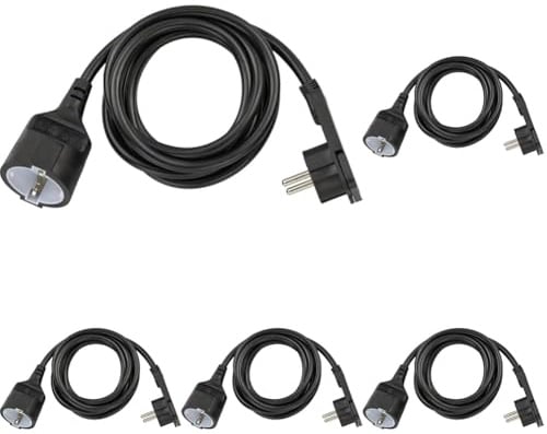 Brennenstuhl Qualitäts-Kunststoff-Verlängerungskabel mit Flachstecker (Verlängerungskabel flach für innen mit 2m Kabel) schwarz (Packung mit 5)